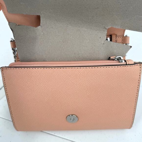 NWT Karl Lagerfeld Paris Connie Peach Leather Crossbody Bag Flap Closure - Picture 8 of 12